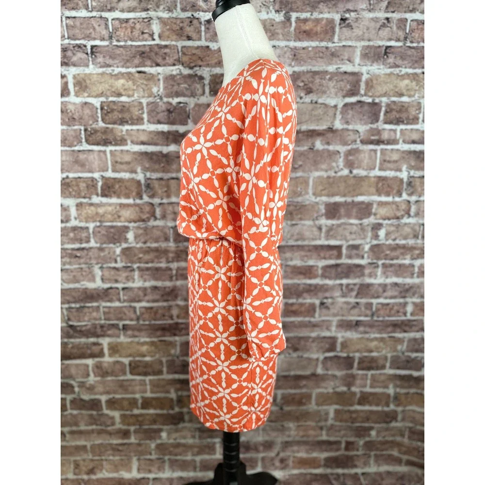 Boden Orange White Geometric Print Long Sleeve Blouson Dress US 4 WH902 - Picture 5 of 16